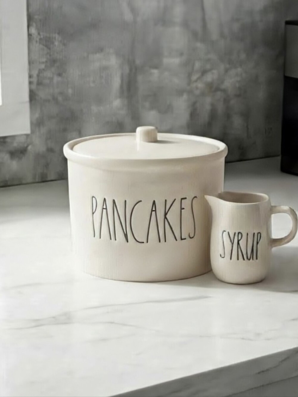 Rae Dunn Pancake Prep Set with Pancake Warmer & Syrup Pitcher